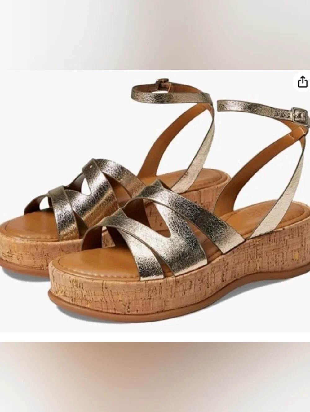 Naturalizer Gold Textured Platform Sandals with Ankle Strap